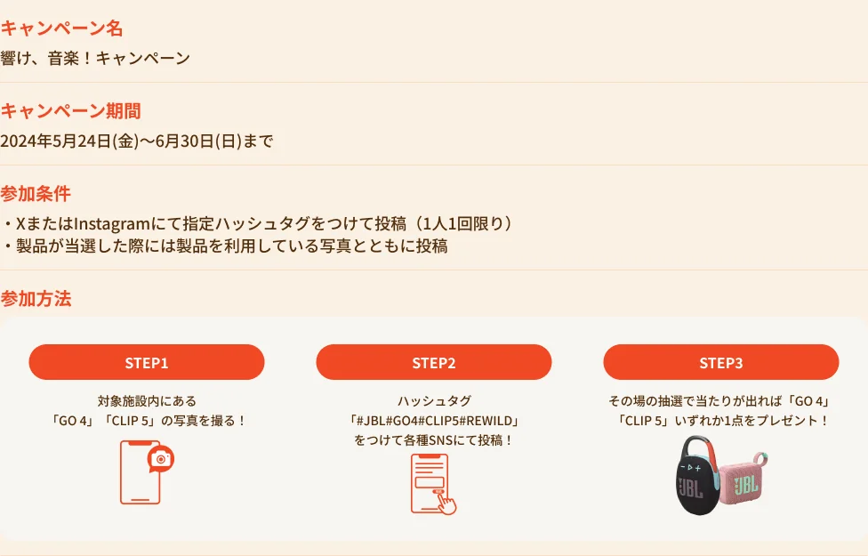 キャンペーン概要と参加方法：キャンペーン名・期間・参加条件と、STEP1〜STEP3の参加方法を図で示したセクション